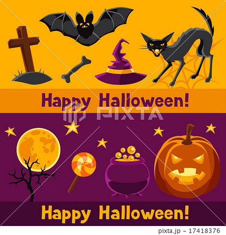 Happy halloween banners with characters and objects 17418376