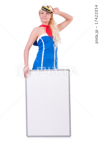 Stewardess with blank board on white Stewardess with blank board on white 17422054
