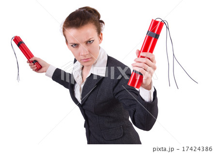 Businesswoman with dynamite on white 17424386