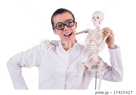 Doctor with skeleton on white 17425427