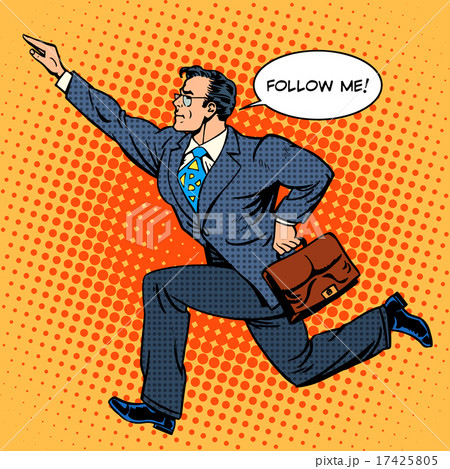 Super hero businessman runs forward screaming follow me 17425805