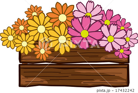 木箱に入った花のイラスト素材