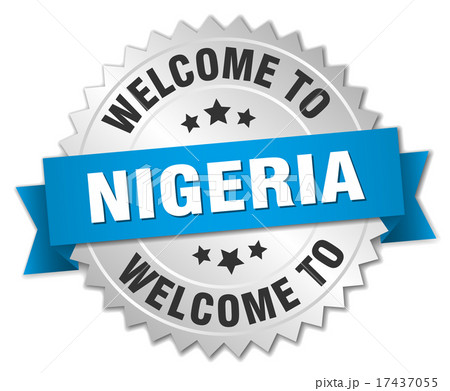 Nigeria 3d silver badge with blue ribbon 17437055
