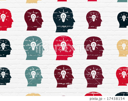 Information concept: Head With Light Bulb icons on wall Information concept: Head With Light Bulb icons on wall 17438154