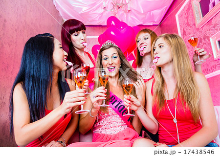 Women having bachelorette party in night club Women having bachelorette party in night club 17438546