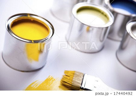 Paint brush and cans, bright colorful tone concept 17440492