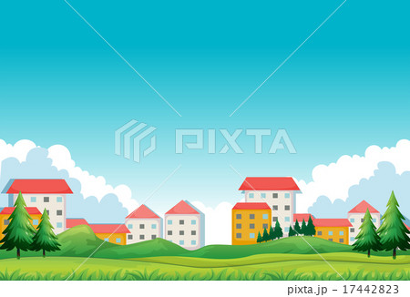 Neighborhood with houses and park Neighborhood with houses and park 17442823