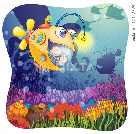 Children in submarine under the water 17442824