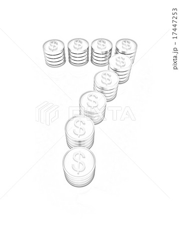 the number "seven" of gold coins with dollar sign 17447253