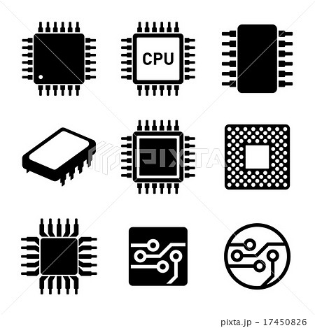 Cpu Microprocessor And Chips Icons Set Vectorのイラスト素材