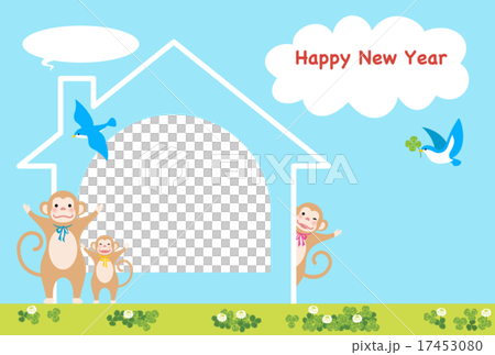 Monkey parent and child, house and photo frame with speech basket 17453080