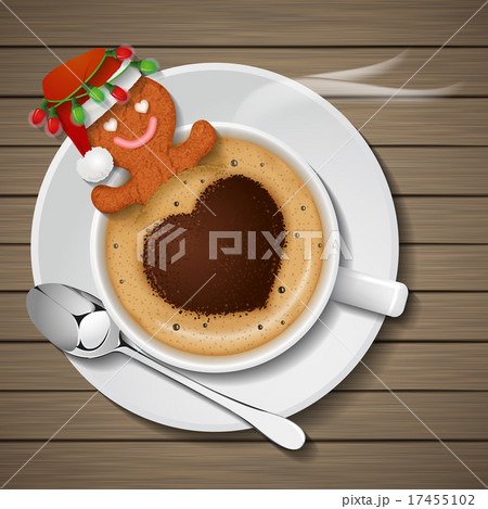 gingerbread with santa claus hat in hot coffee cup 17455102