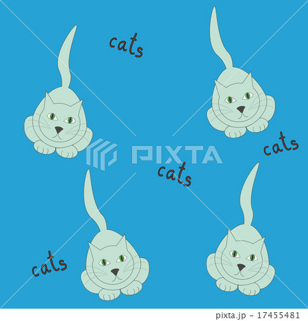 Blue vector seamless pattern with cute cats 17455481