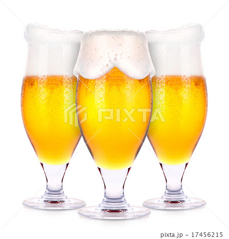 Frosty glasses of light beer isolated  17456215