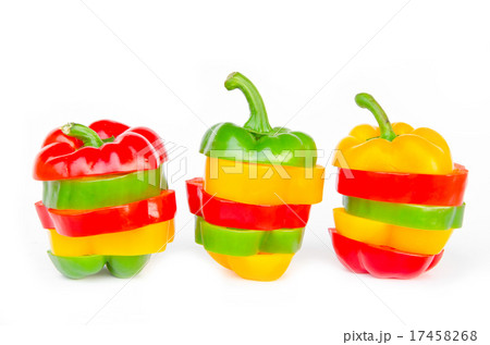 A selection of colorful bell peppers sliced. A selection of colorful bell peppers sliced. 17458268