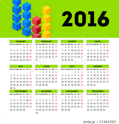 Calendar 2016 with header picture starts monday 17462305