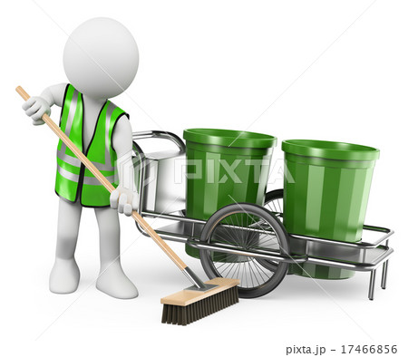 3D white people. Sweeper working with his broom 17466856