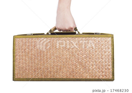 holding wooden luggage isolated white background. holding wooden luggage isolated white background. 17468230