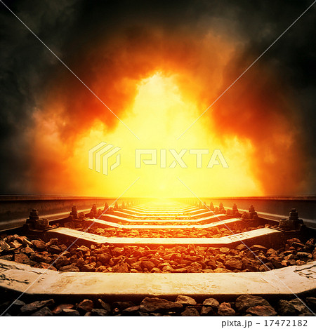 railway to horizon in red dramatic sunset 17472182