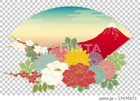 Red Mount Fuji, Flowers and Fans 17476073