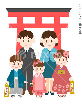 七五三参り イラスト 家族  17480577