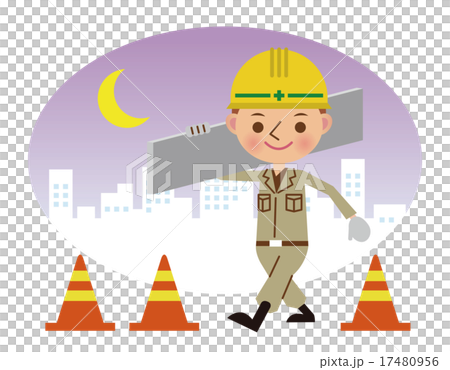 建材を運ぶ土木作業員（夜間背景） 17480956