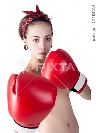 Beautiful nude girl with frecles in boxing glovesの写真素材 [17483014] - PIXTA