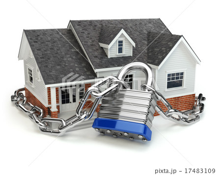 Home security concept. House with lock and chain 17483109