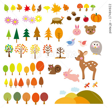 Fall Animal Forest Material Set Autumn Elements Stock Illustration