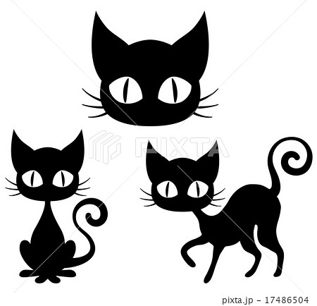 ハロウィン 黒猫セットのイラスト素材