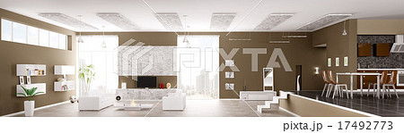 Interior of modern apartment panorama 3d render 17492773