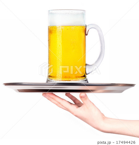 Waitresses holding tray with light beer isoalted 17494426