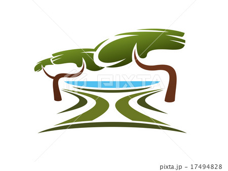 Green park with blue lake icon 17494828