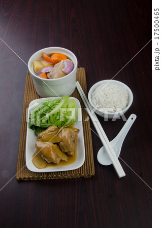 Chicken and herb soup in pot, Chinese food style. 17500465