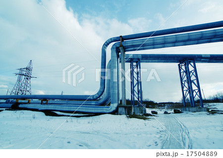 IndustrialSteel pipelines valves against blue sky 17504889
