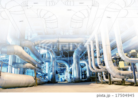 Industrial zone, Steel pipelines in blue tones 17504945