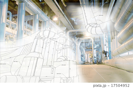 Sketch piping design mixed with industrial photo 17504952