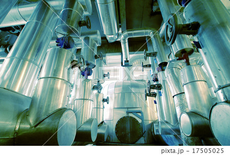 Industrial zone, Steel pipelines in blue tones 17505025