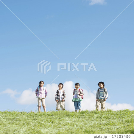 草原で微笑む小学生 草原で微笑む小学生 17505436