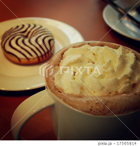 Coffee mocha with cream and donut - vintage effect Coffee mocha with cream and donut - vintage effect 17505814