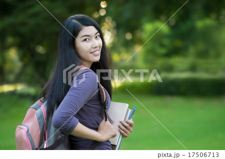 Asian woman college student on campus Asian woman college student on campus 17506713