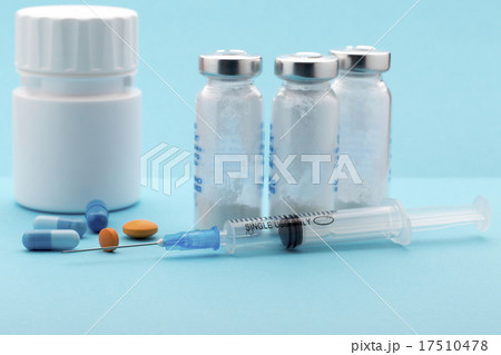 Medical pills bottle and injection syringe 17510478