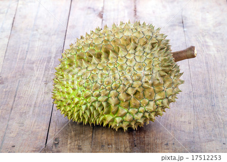 fresh green Durian on wooden plate 17512253