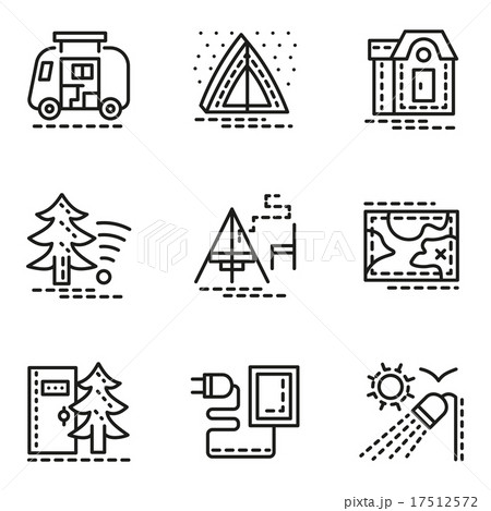 Elements of camping simple line vector icons set Elements of camping simple line vector icons set 17512572