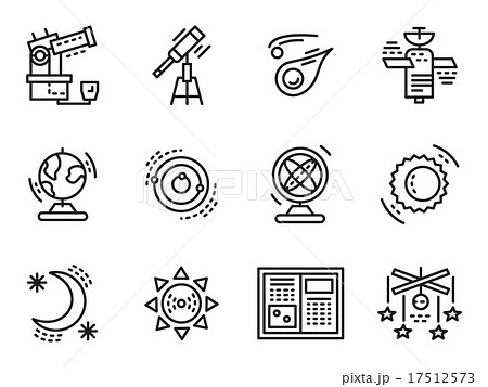 Black line vector icons for astronomy 17512573