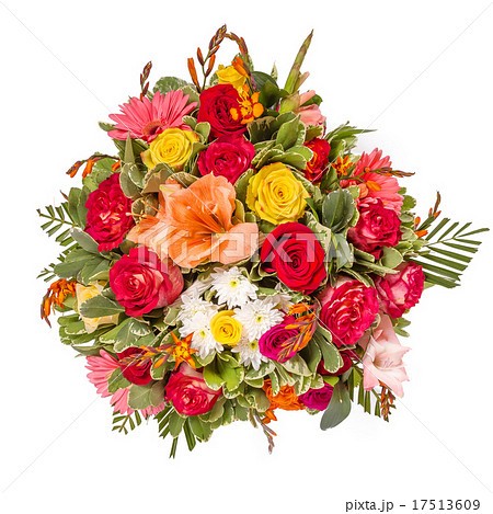 Bouquet of flowers top view isolated on white 17513609