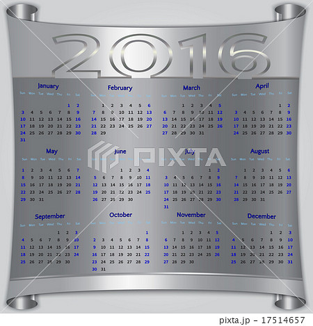 Vector calendar for 2016 year, silver metallic Vector calendar for 2016 year, silver metallic 17514657