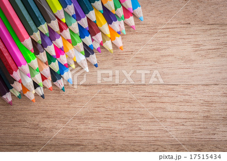 Stack colour pencils on wooden background 17515434