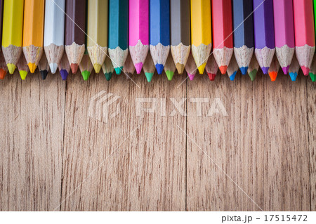 Stack colour pencils on wooden background 17515472