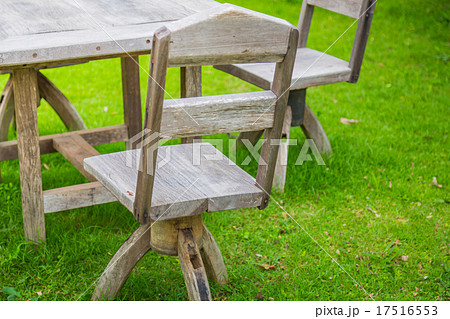 Picnic area with wooden table 17516553